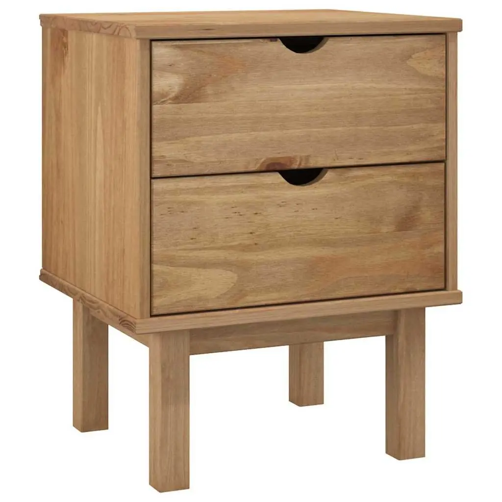 Solid Pine Wood Bedside Cabinet 45x39x57cm Brown Two Drawers Scandinavian Style
