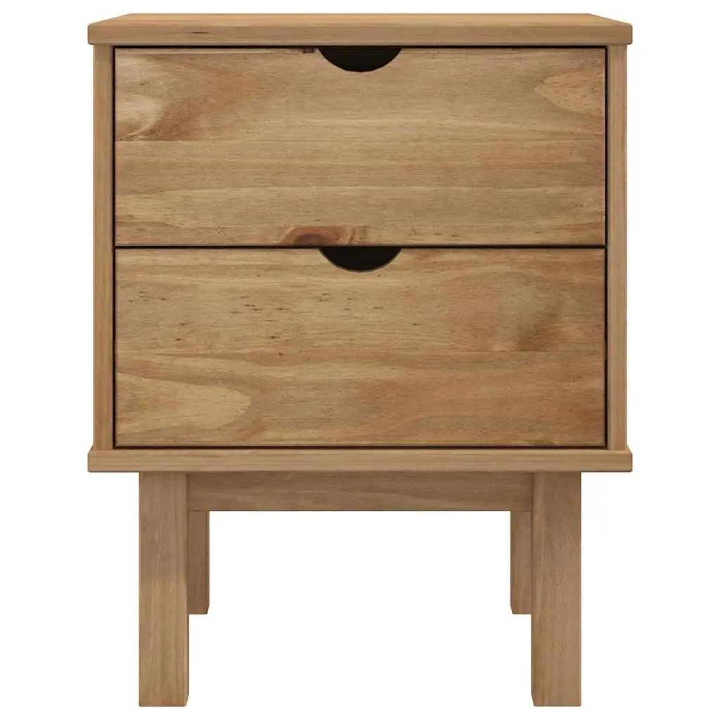 Solid Pine Wood Bedside Cabinet 45x39x57cm Brown Two Drawers Scandinavian Style