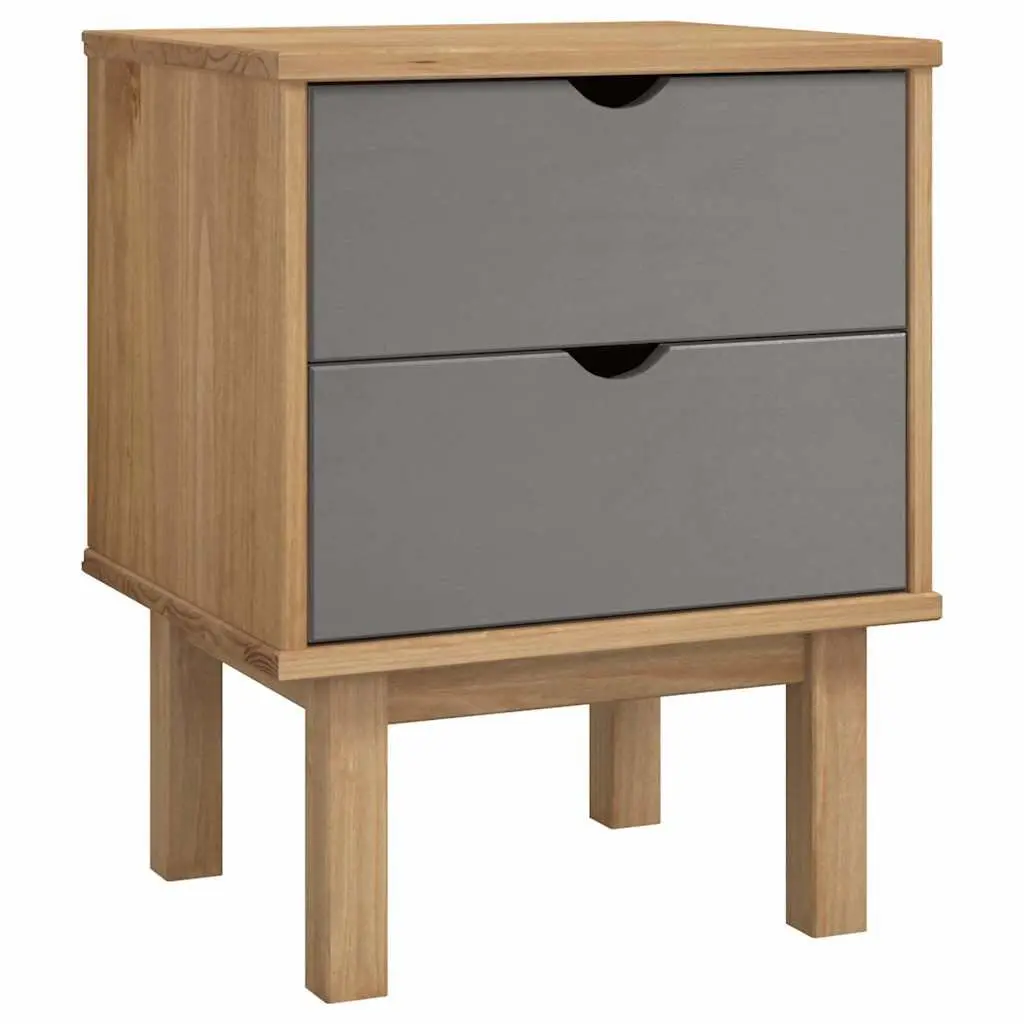 Bedside Cabinet Solid Pine Wood Grey Two Drawers Storage