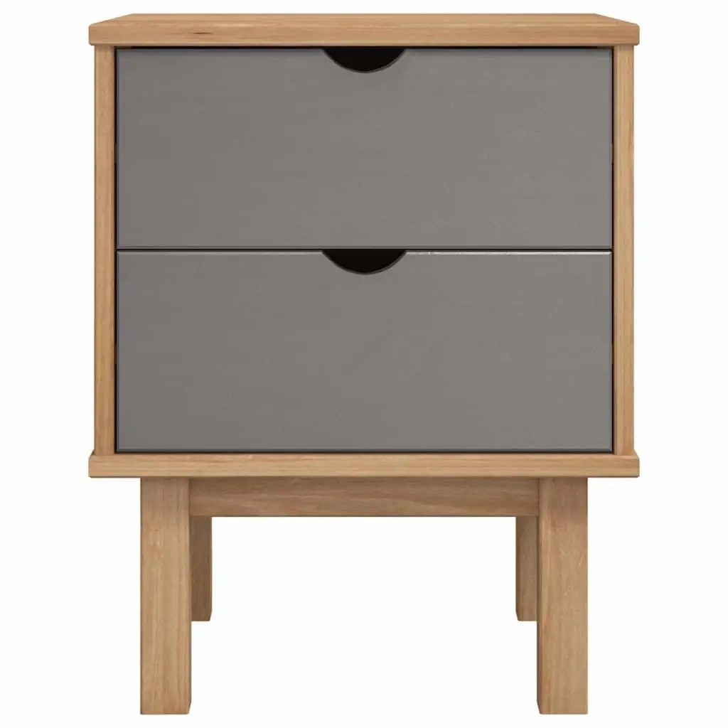 Bedside Cabinet Solid Pine Wood Grey Two Drawers Storage