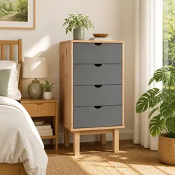 Drawer Cabinet Chest of Drawers 4 Drawer Storage Unit Brown & Grey Pine Wood