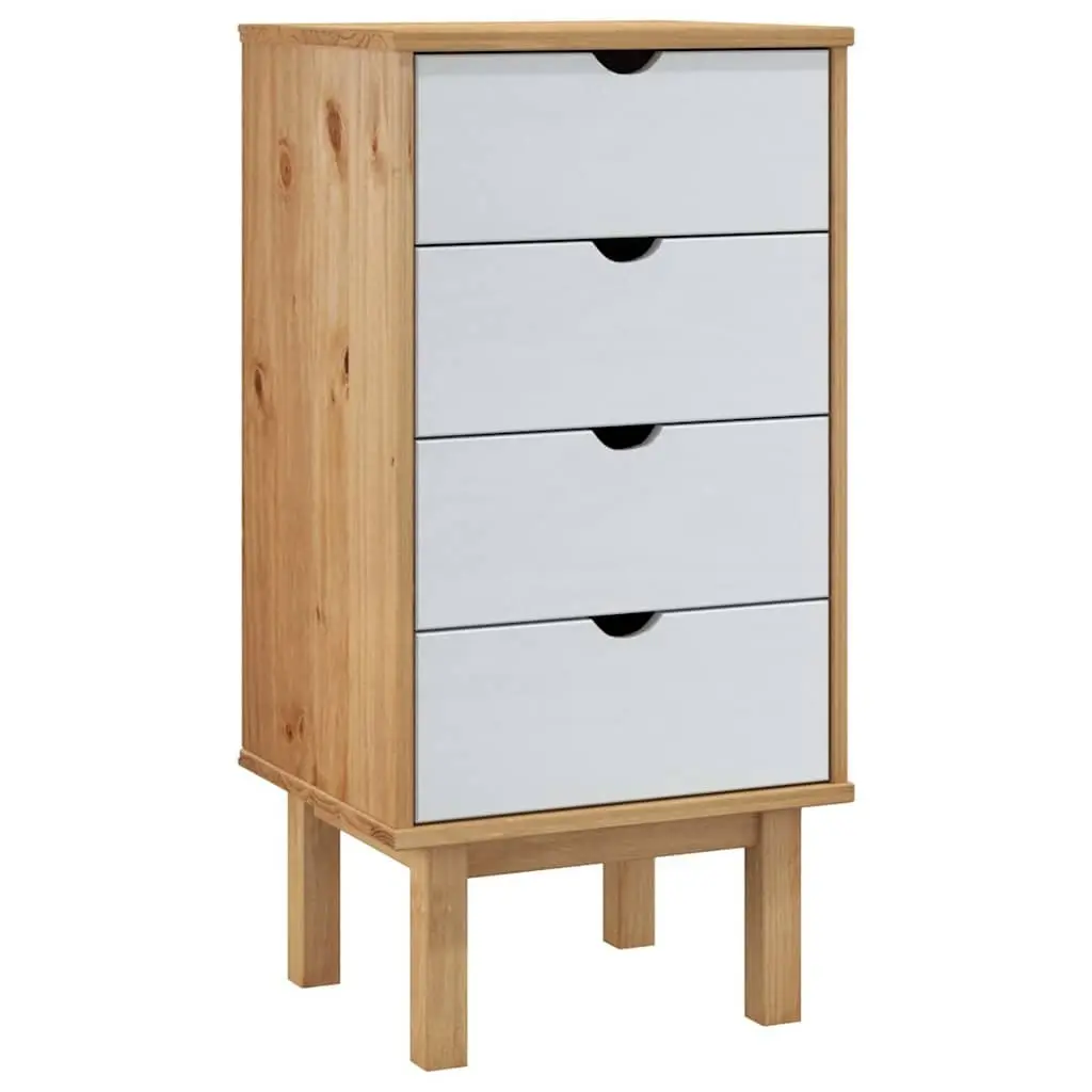 Drawer Cabinet Chest of Drawers 45x39x90cm Solid Pine Wood Brown&White 4 Drawer