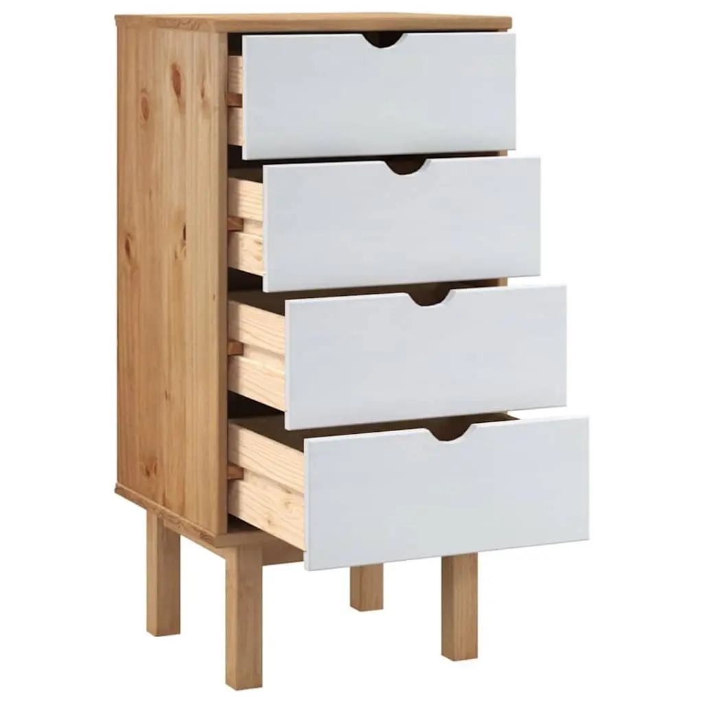 Drawer Cabinet Chest of Drawers 45x39x90cm Solid Pine Wood Brown&White 4 Drawer