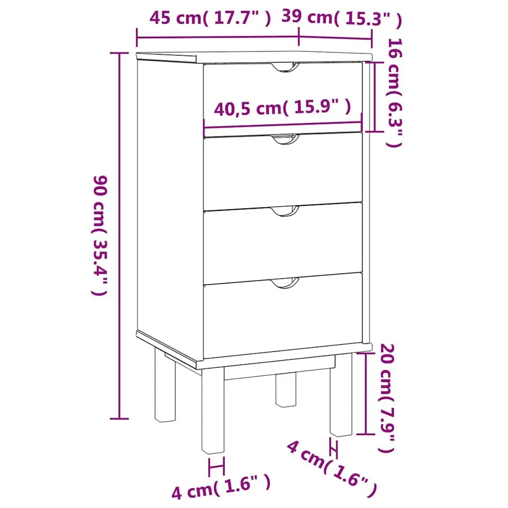 Drawer Cabinet Chest of Drawers 45x39x90cm Solid Pine Wood Brown&White 4 Drawer