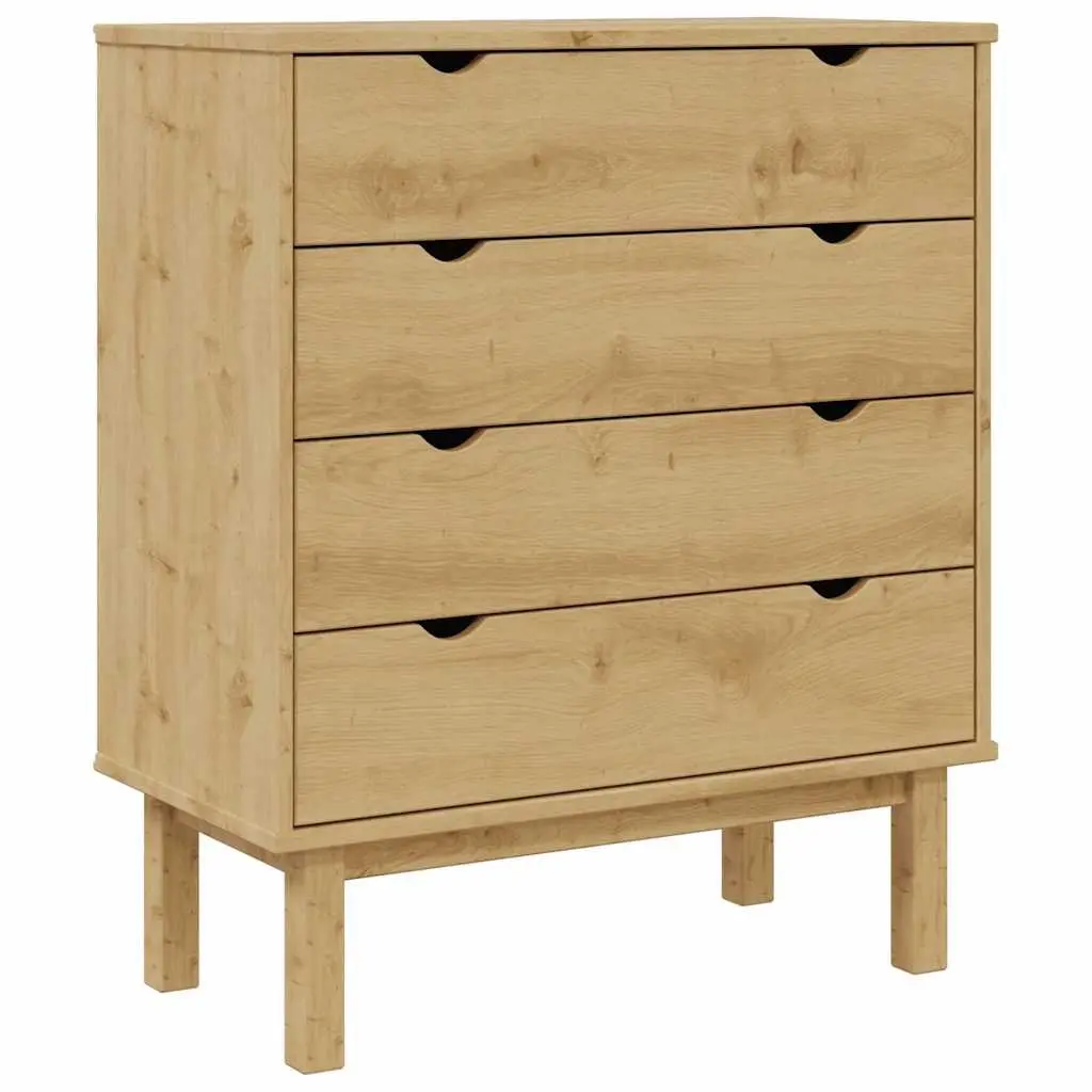 4 Drawer Chest Solid Pinewood Scandinavian Style Storage Cabinet Brown 76.5x39.5x90cm