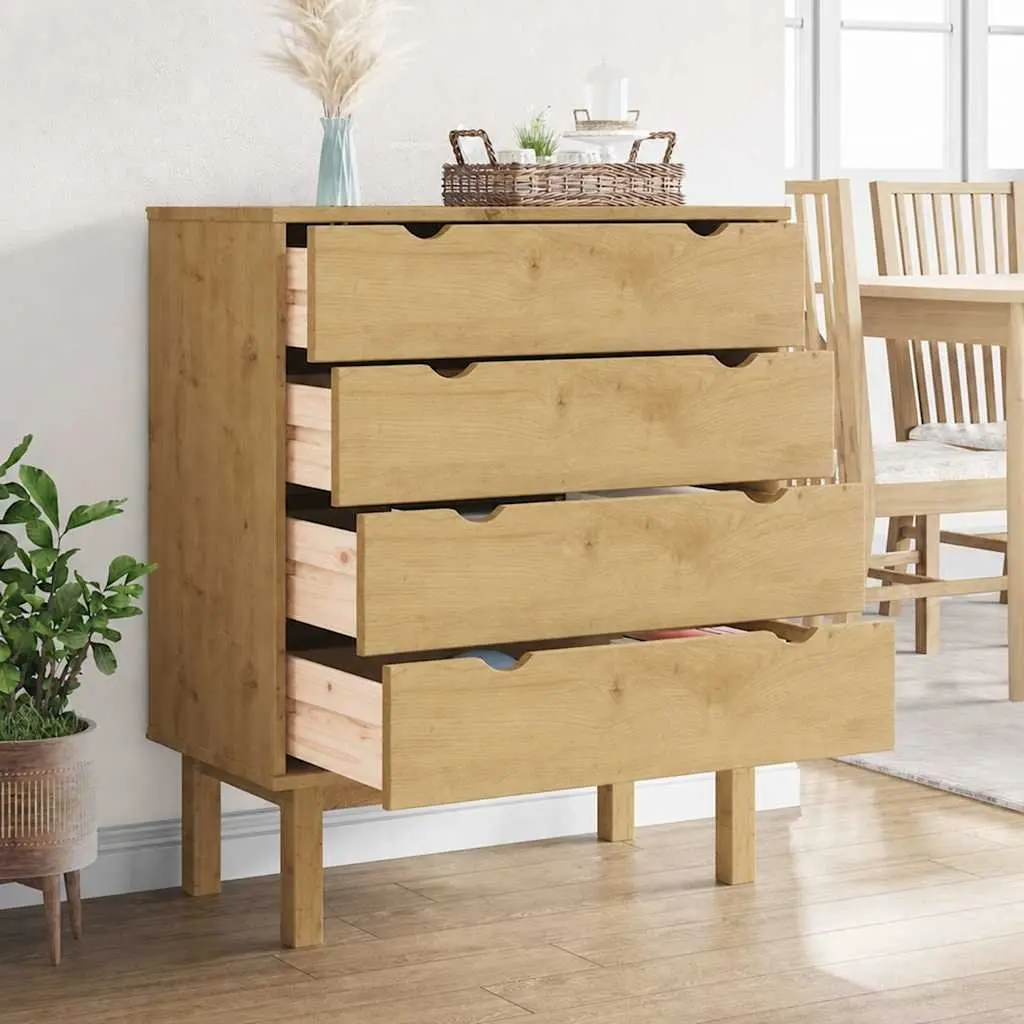 4 Drawer Chest Solid Pinewood Scandinavian Style Storage Cabinet Brown 76.5x39.5x90cm