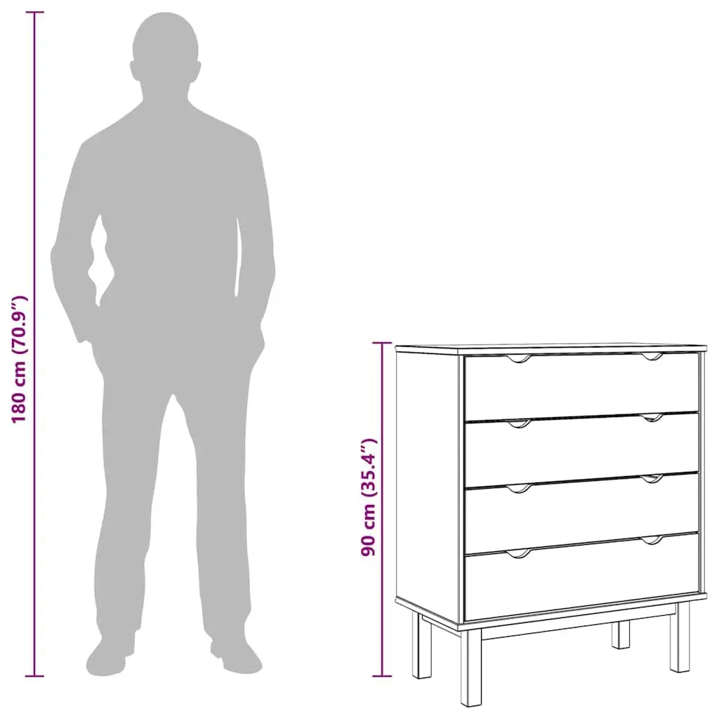 4 Drawer Chest Solid Pinewood Scandinavian Style Storage Cabinet Brown 76.5x39.5x90cm