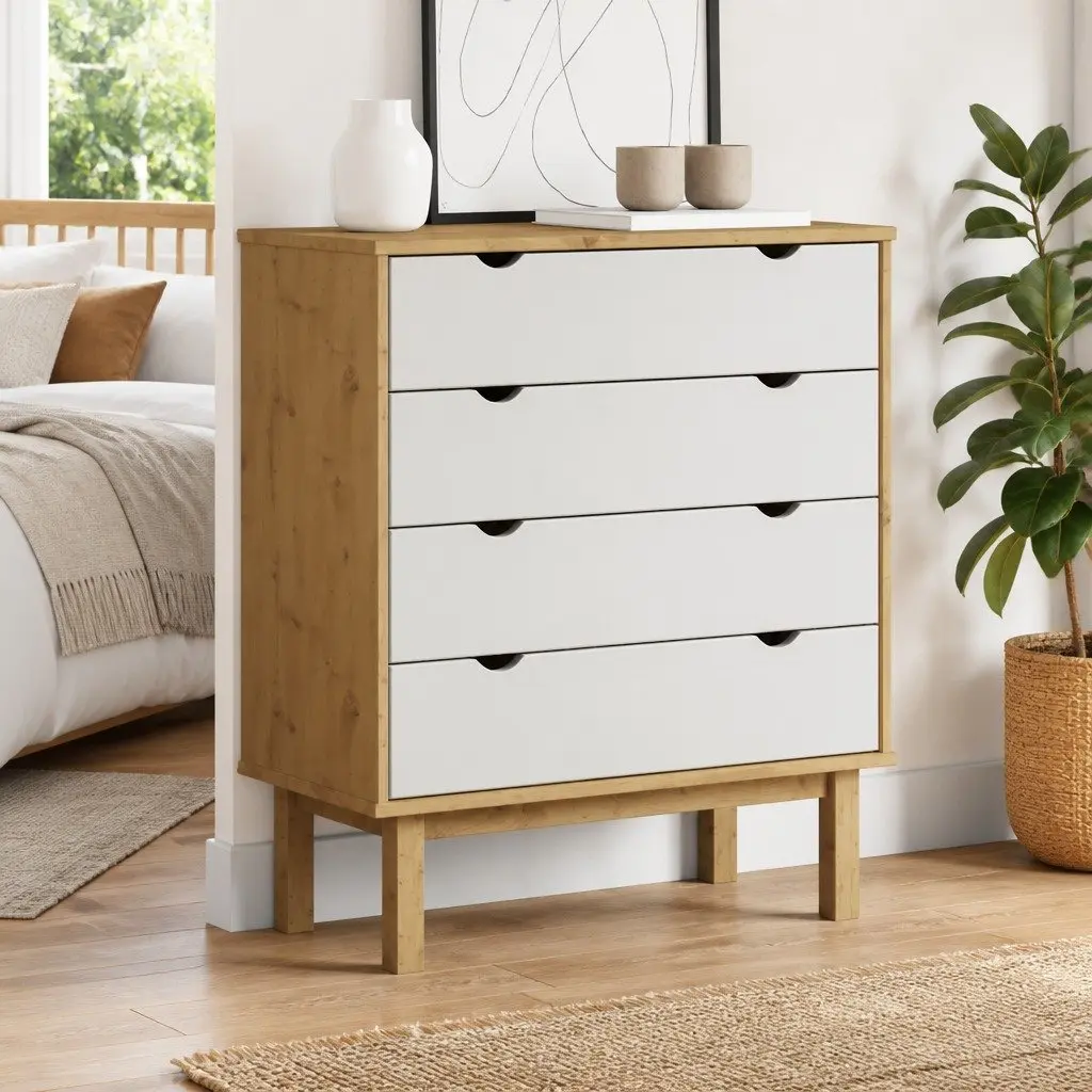 Drawer Cabinet Solid Pine Wood 76.5x39.5x90cm Brown and White