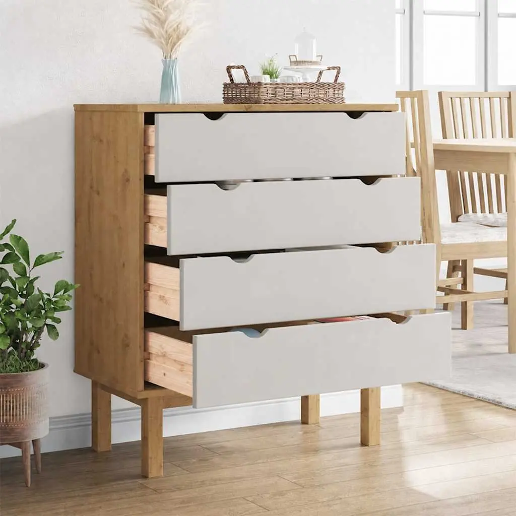 Drawer Cabinet Solid Pine Wood 76.5x39.5x90cm Brown and White