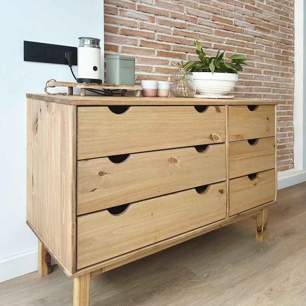 Drawer Chest Solid Pine Wood 6 Storage Drawers Brown Scandinavian Style