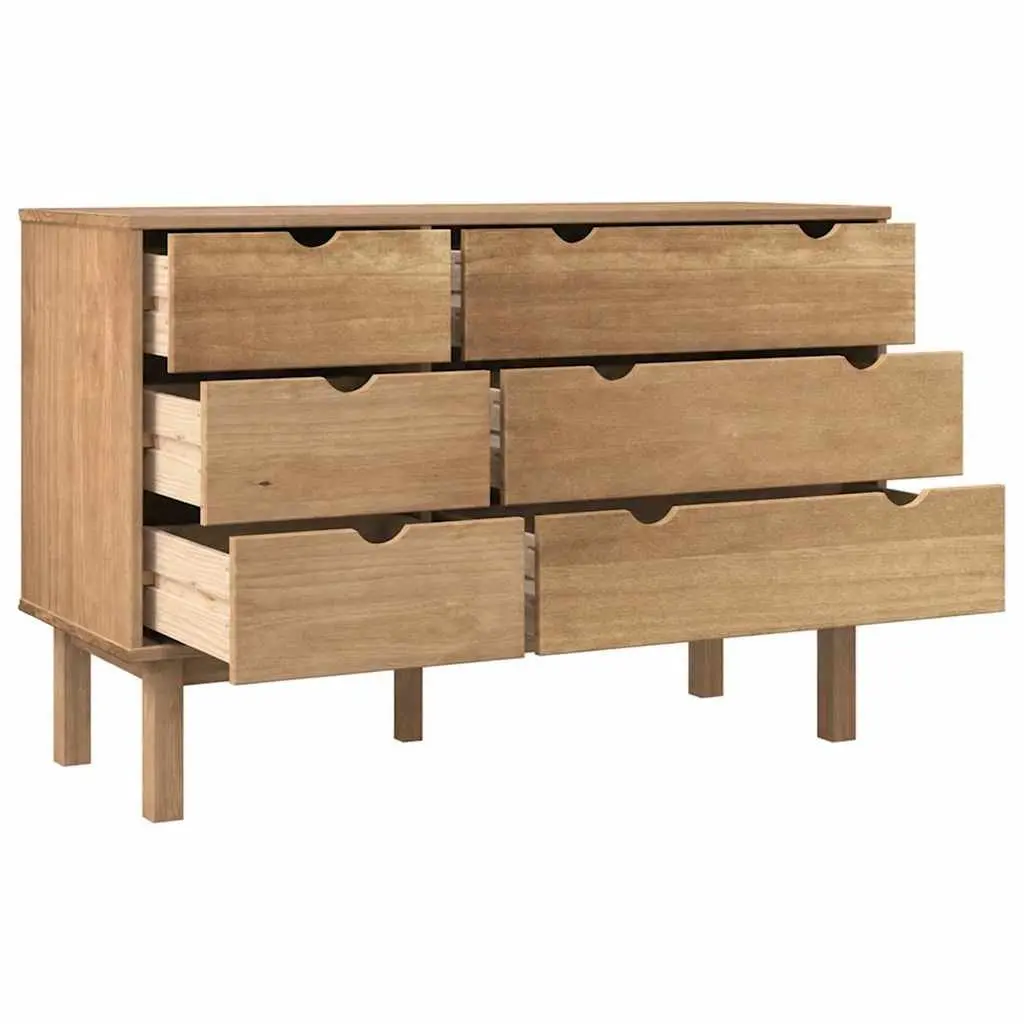 Drawer Chest Solid Pine Wood 6 Storage Drawers Brown Scandinavian Style