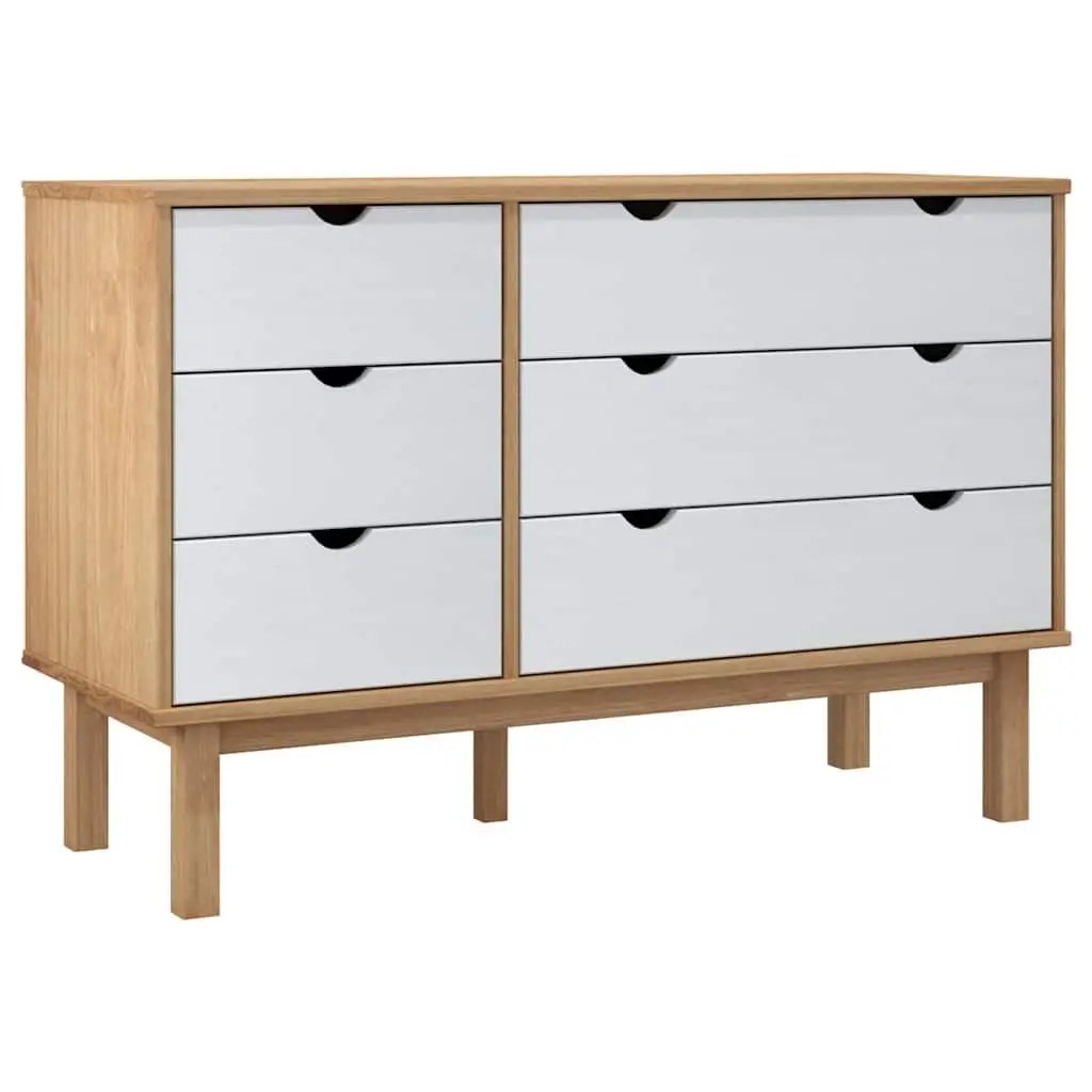 Drawer Cabinet Solid Pine Wood 6 Storage Drawers White Scandinavian Style