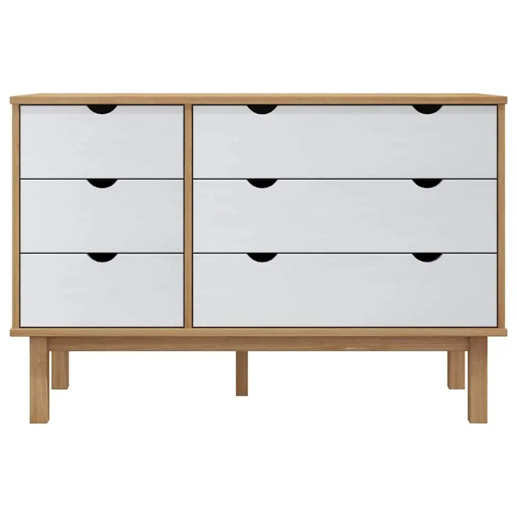 Drawer Cabinet Solid Pine Wood 6 Storage Drawers White Scandinavian Style