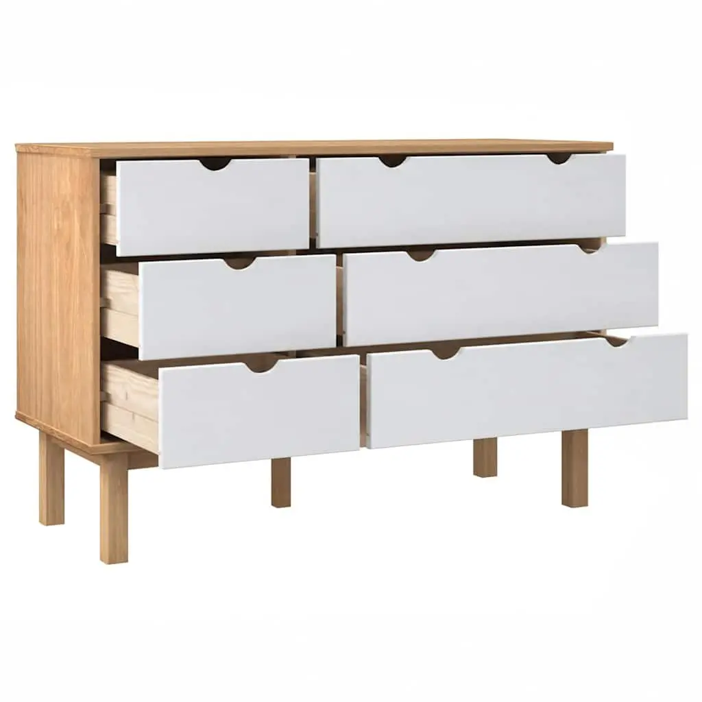 Drawer Cabinet Solid Pine Wood 6 Storage Drawers White Scandinavian Style