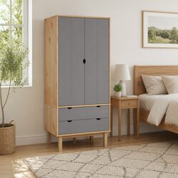 Wardrobe with Drawers Grey 76.5x53x172cm Solid Wood Pine Storage Cabinet