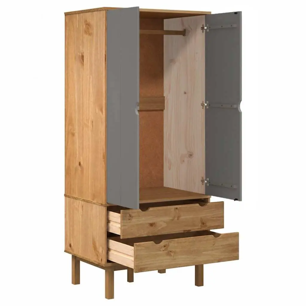 Grey Solid Wood Wardrobe with Organised Storage 76.5x53x172cm