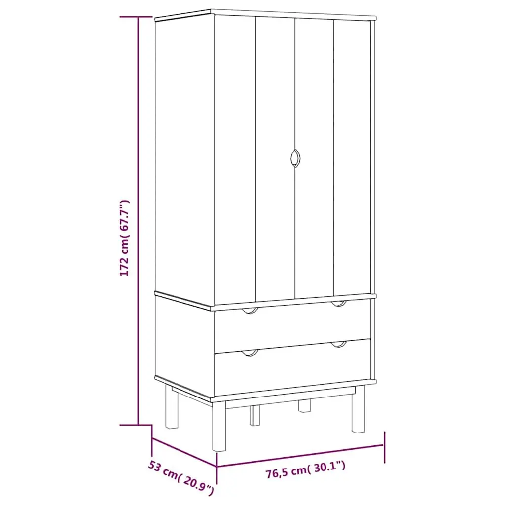 Wardrobe Brown and White 76.5x53x172 cm Solid Pine Wood 2 Drawers Storage Closet