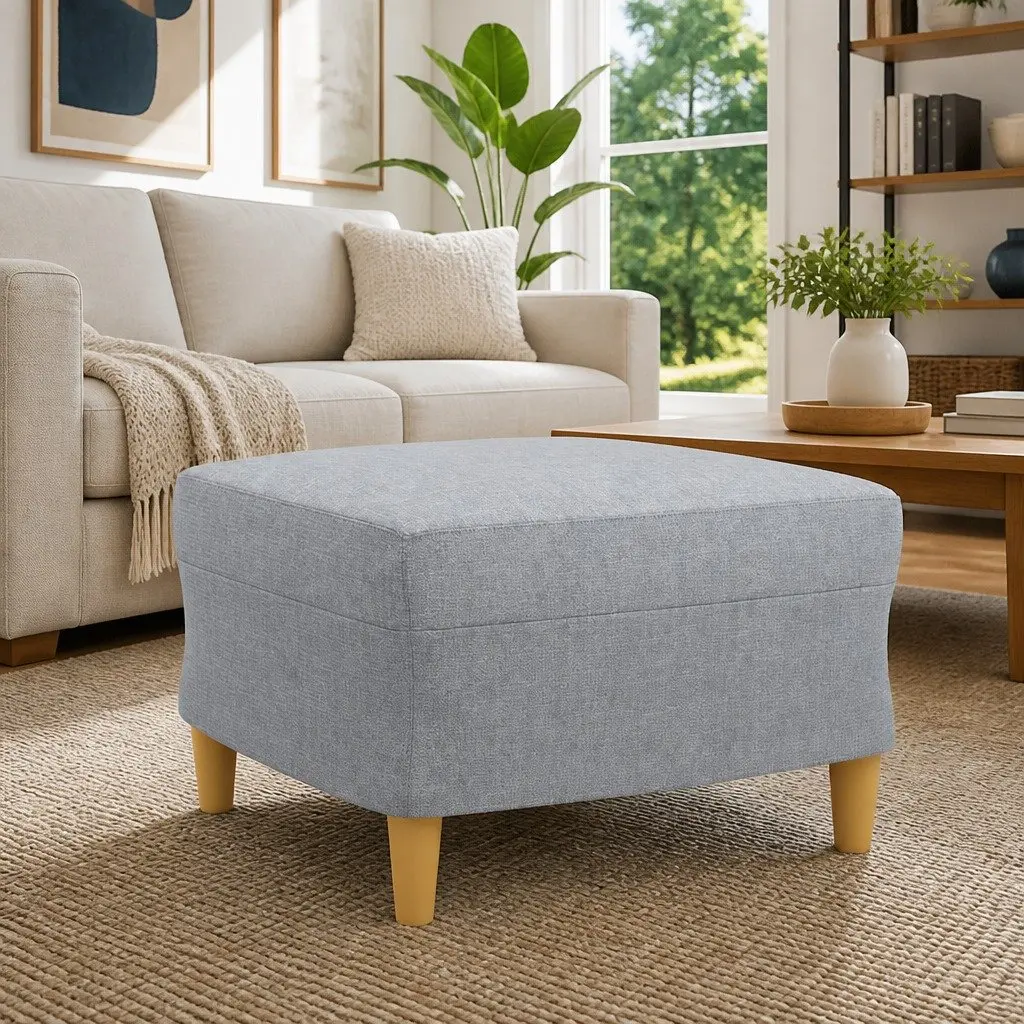 Footstool Fabric Light Grey 60x50x41 cm Ottoman Pouf Living Room Rest Seat