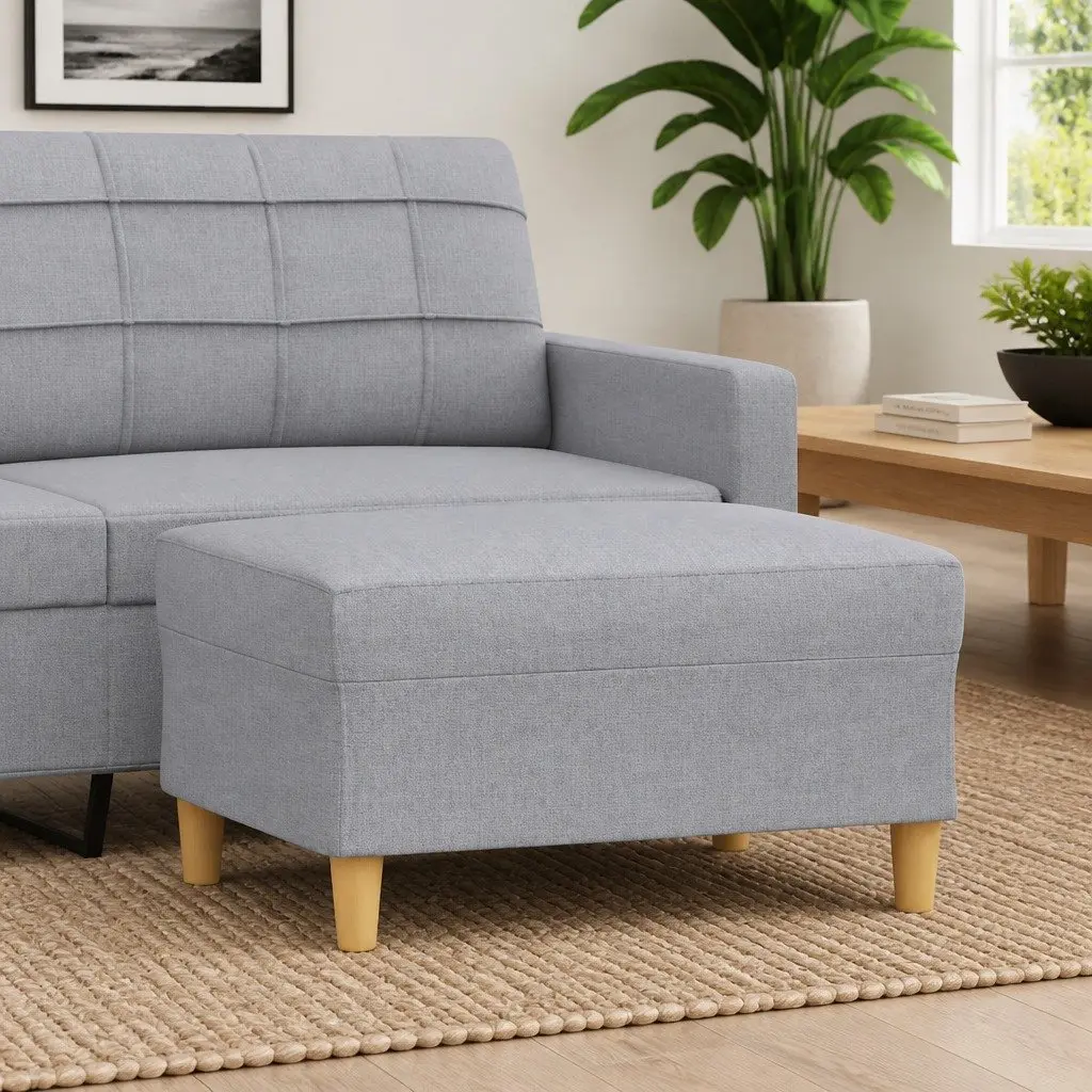Light Grey Footstool Modern Fabric Ottoman Compact Size 70x55x41cm Upholstered Foot Rest for Living Room