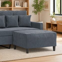 Footstool Grey Velvet Upholstered Ottoman Compact Living Room Furniture Seat
