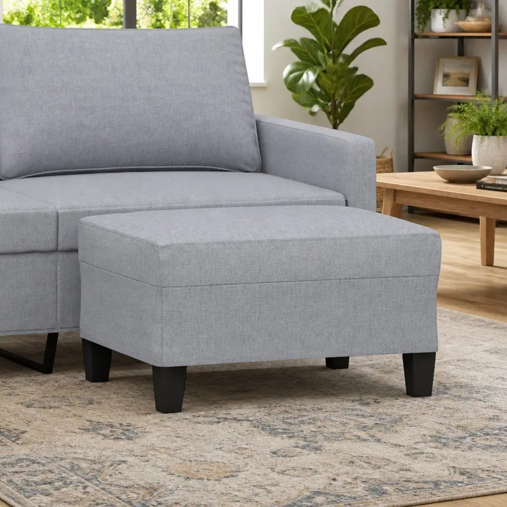 Footstool Fabric Light Grey Compact Ottoman Plywood Frame