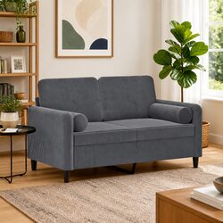 Throw Pillows 2 pcs Dark Grey Cylinder Velvet Bolster Cushions Removable Covers
