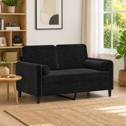 Throw Pillows 2 pcs Black Velvet Cylinder Bolster Decorative Home Decor Accent