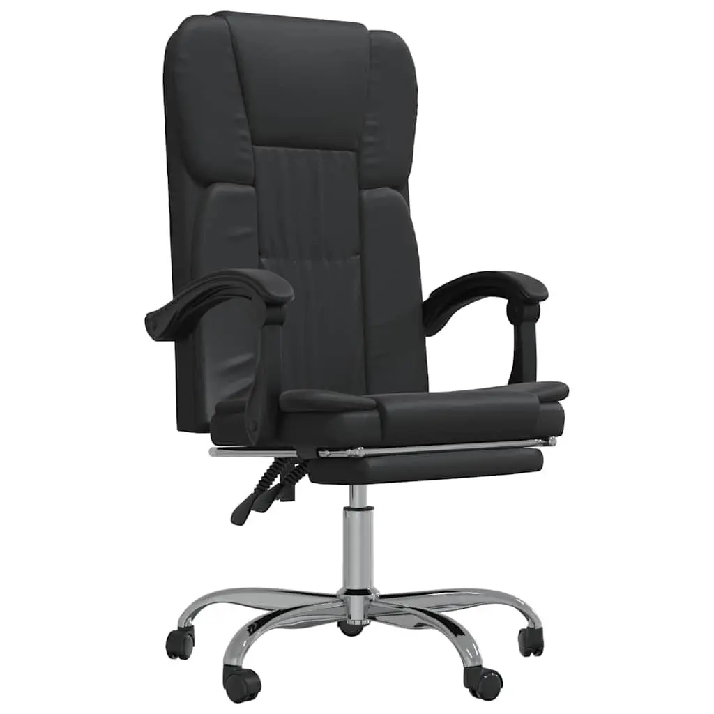 Reclining Office Chair Faux Leather Adjustable Height Black Swivel Desk