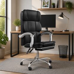 Versatile Black Faux Leather Reclining Office Chair