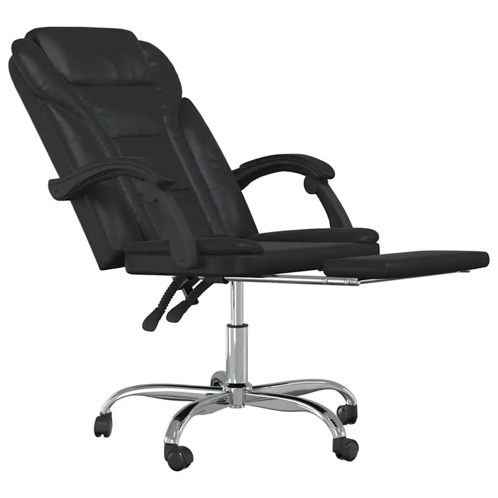 Reclining Office Chair Black Faux Leather Swivel Desk Seat Adjustable Backrest