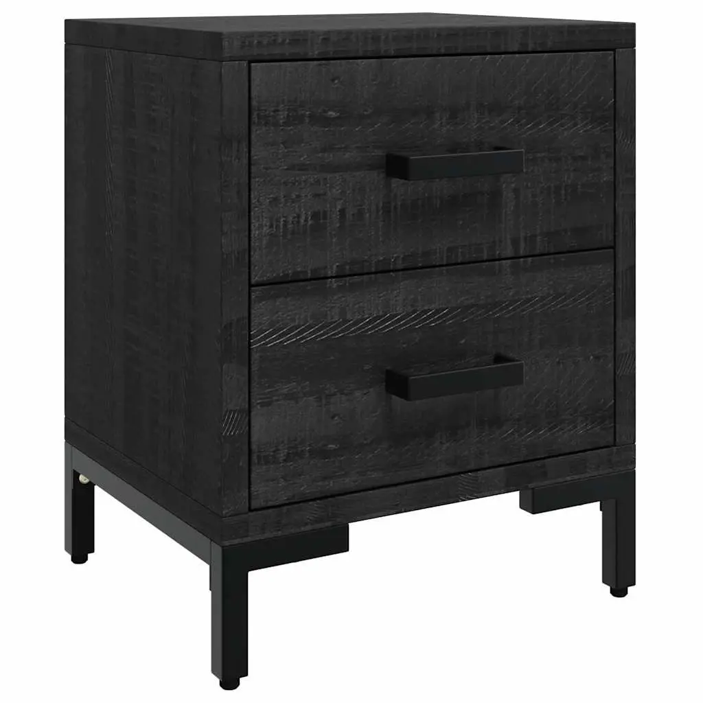 Black Bedside Cabinet Solid Pinewood with Drawers 36x30x45 cm