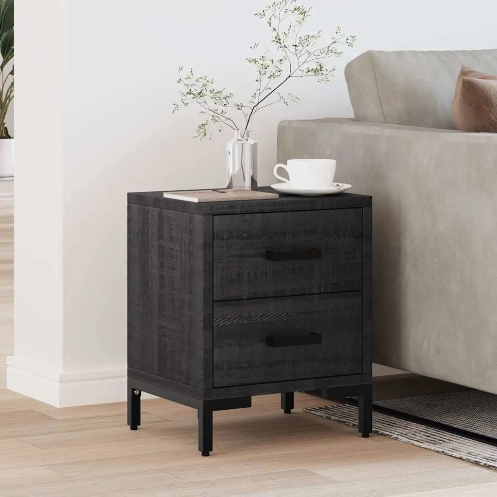 Black Bedside Cabinet Solid Pinewood with Drawers 36x30x45 cm