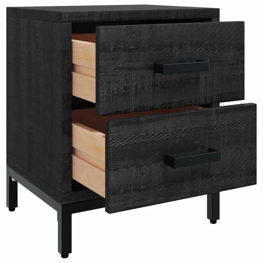 Black Bedside Cabinet Solid Pinewood with Drawers 36x30x45 cm