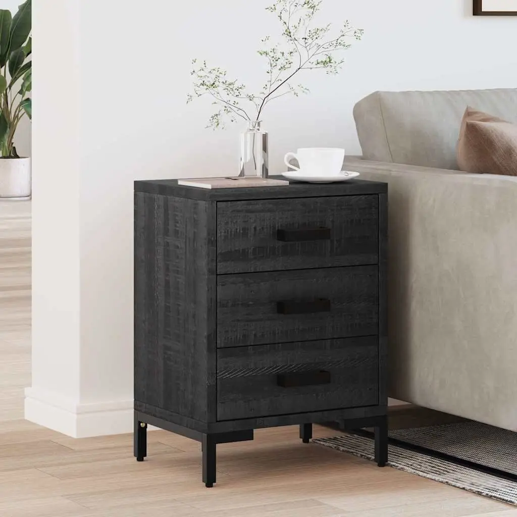 Bedside Table Vintage Industrial Solid Pinewood Black 40x30x55cm with Storage Drawer