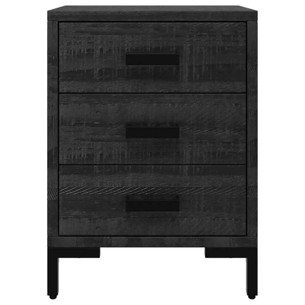 Bedside Table Vintage Industrial Solid Pinewood Black 40x30x55cm with Storage Drawer