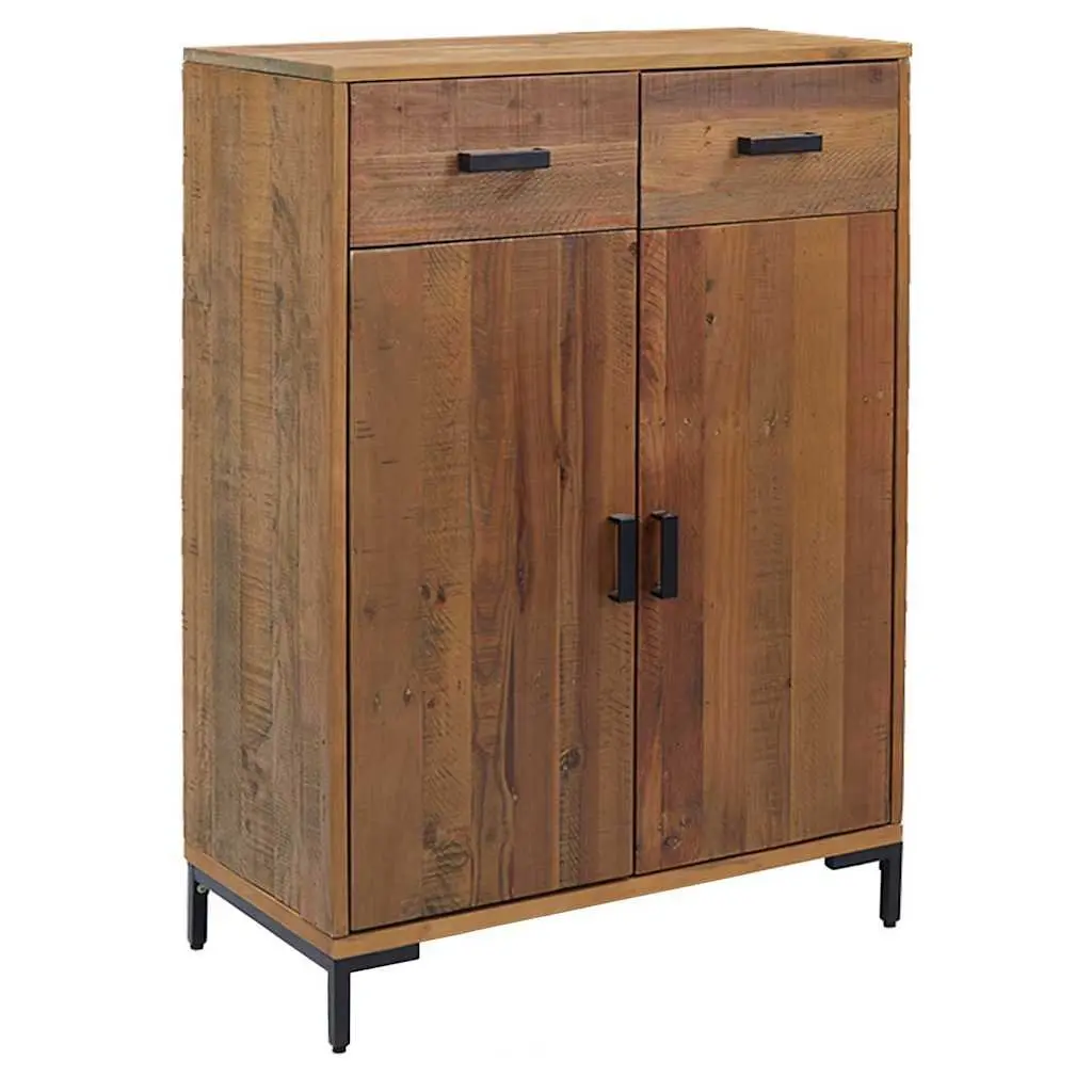 Shoe Storage Cabinet Brown Solid Pinewood 75x40x110 cm with 2 Drawers and 2 Compartments Stable Top Surface
