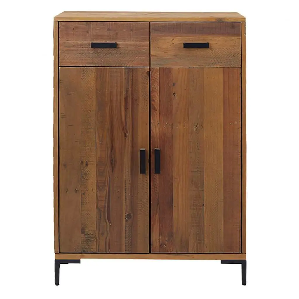 Shoe Storage Cabinet Brown Solid Pinewood 75x40x110 cm with 2 Drawers and 2 Compartments Stable Top Surface