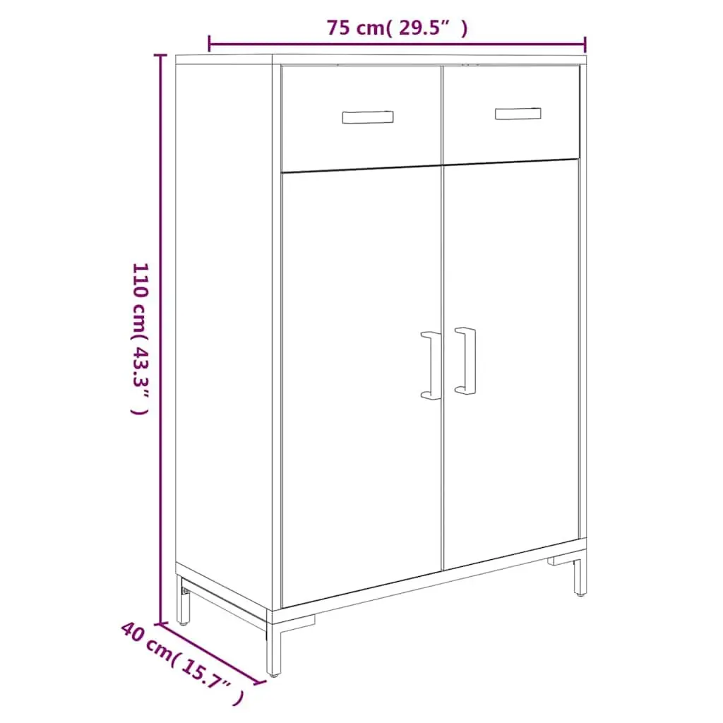 Shoe Storage Cabinet Brown Solid Pinewood 75x40x110 cm with 2 Drawers and 2 Compartments Stable Top Surface