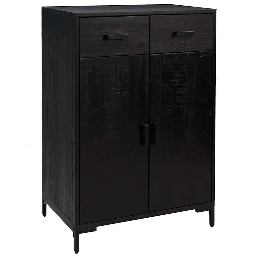 Shoe Rack Black 75x40x110 cm Storage Cabinet 2 Drawers 2 Compartments Wooden