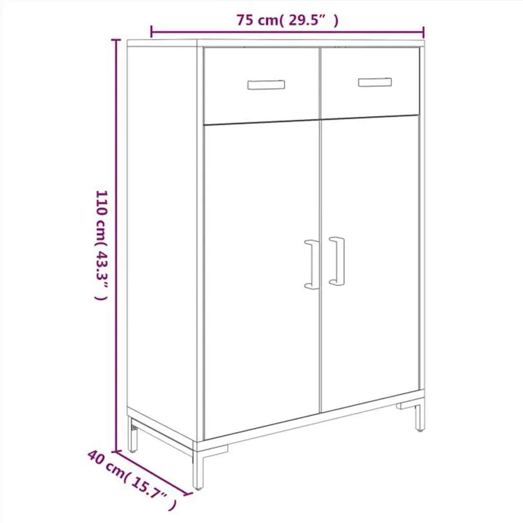 Shoe Rack Black 75x40x110 cm Storage Cabinet 2 Drawers 2 Compartments Wooden
