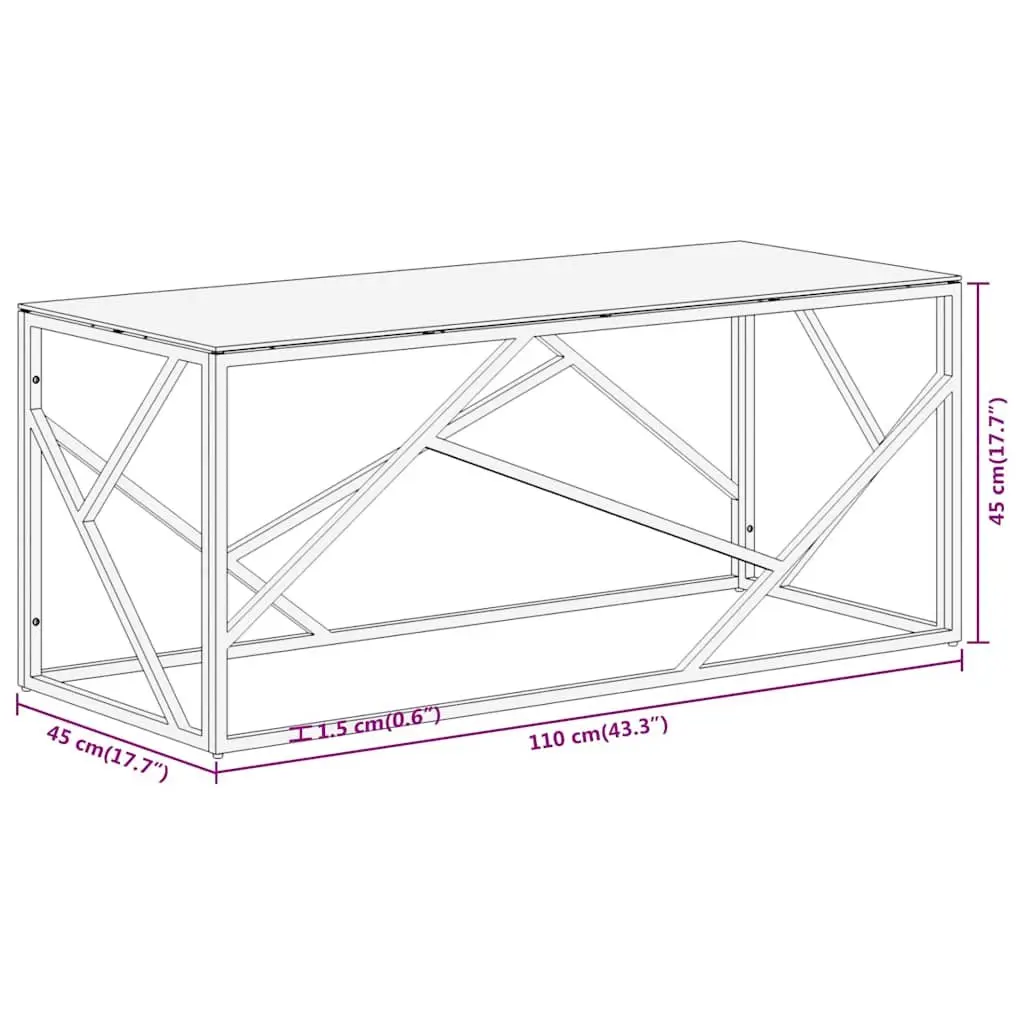 Coffee Table Silver Stainless Steel Frame Tempered Glass Top Modern Accent