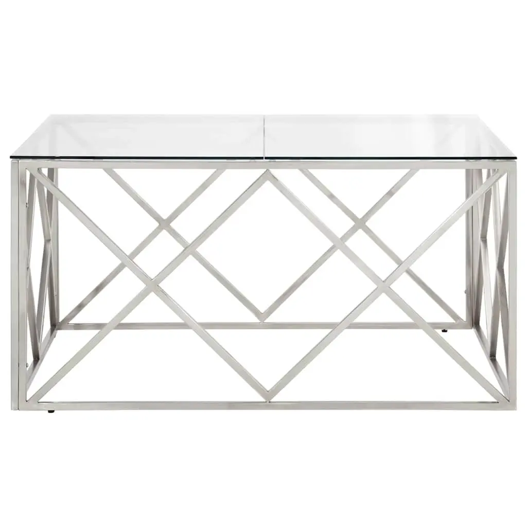 Coffee Table Stainless Steel Frame Tempered Glass Top Modern Silver