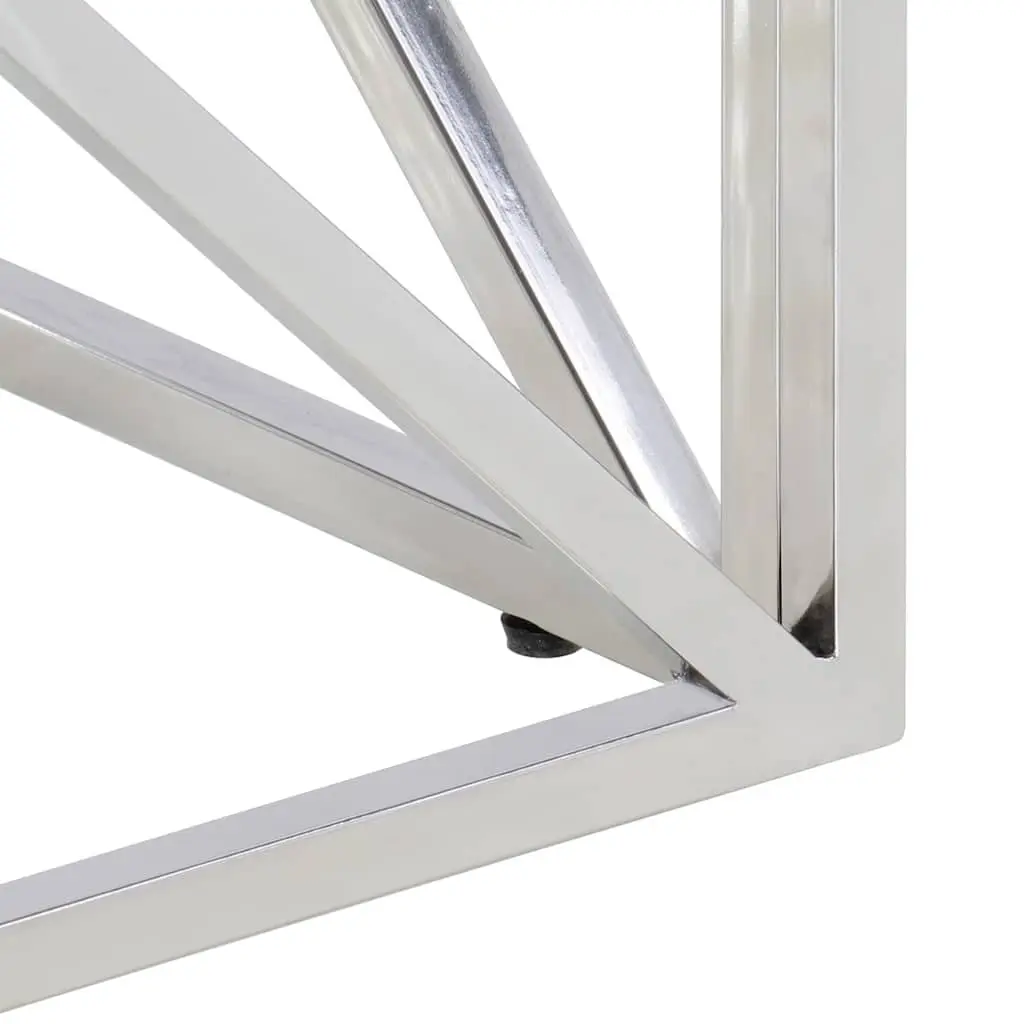 Coffee Table Stainless Steel Frame Tempered Glass Top Modern Silver