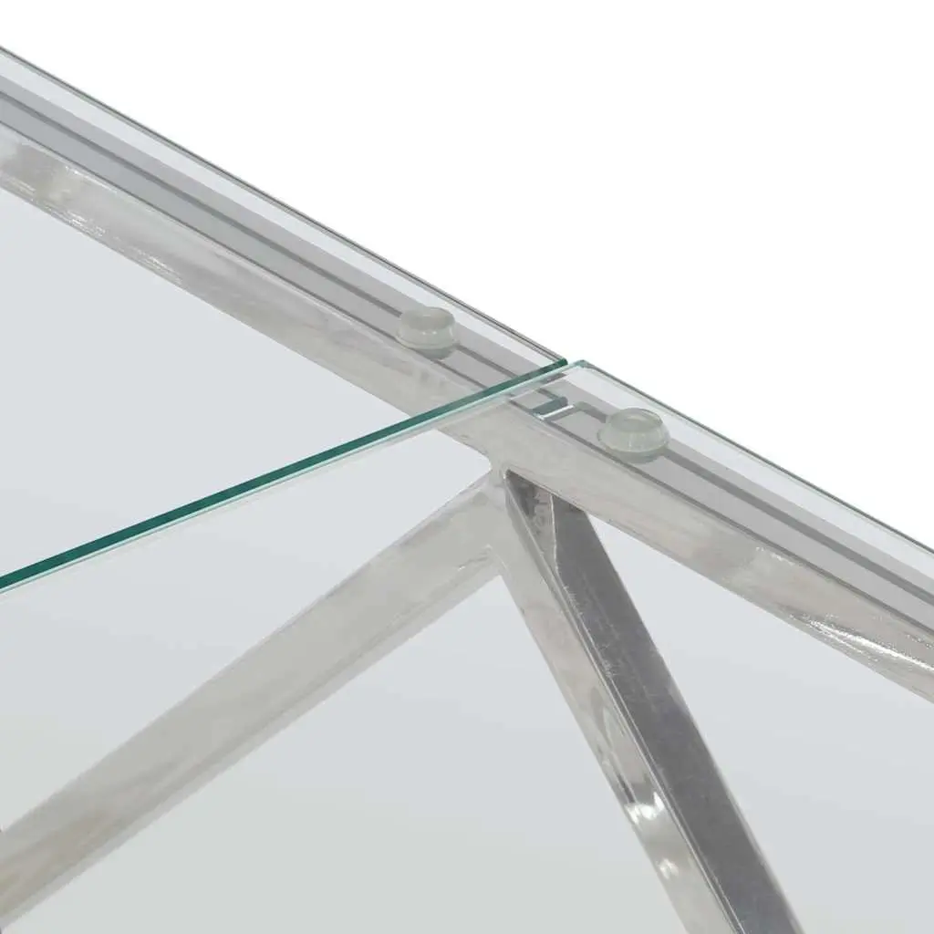 Coffee Table Stainless Steel Frame Tempered Glass Top Modern Silver