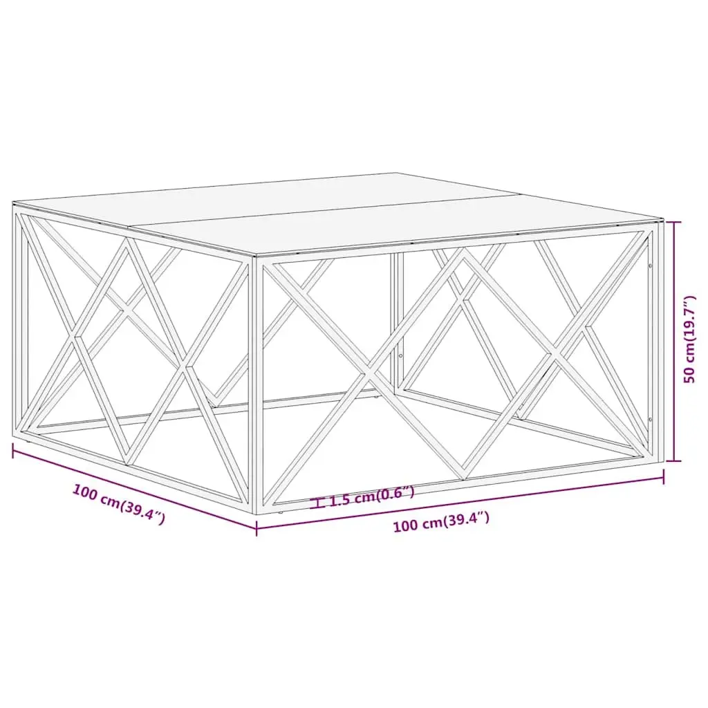 Coffee Table Stainless Steel Frame Tempered Glass Top Modern Silver