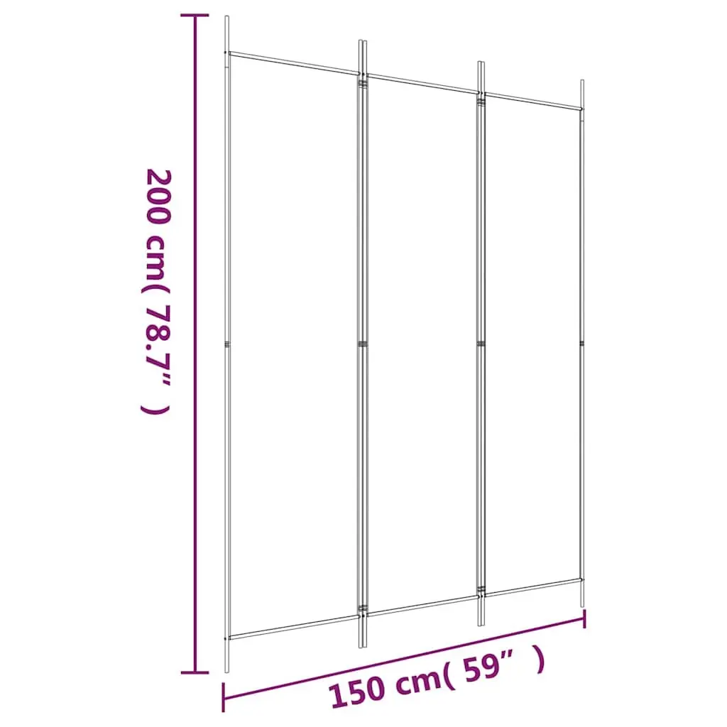 3-Panel Room Divider Screen White Foldable Privacy Partition Fabric 150x200cm