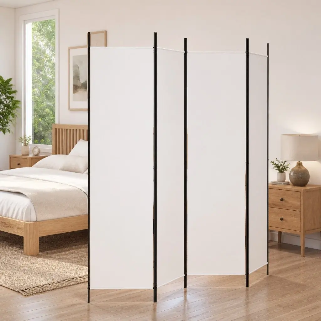 4 Panel Room Divider Fabric Foldable Privacy Partition 200 x 200 cm White