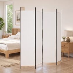 4-Panel Room Divider Screen White Foldable Privacy Partition Fabric Folding