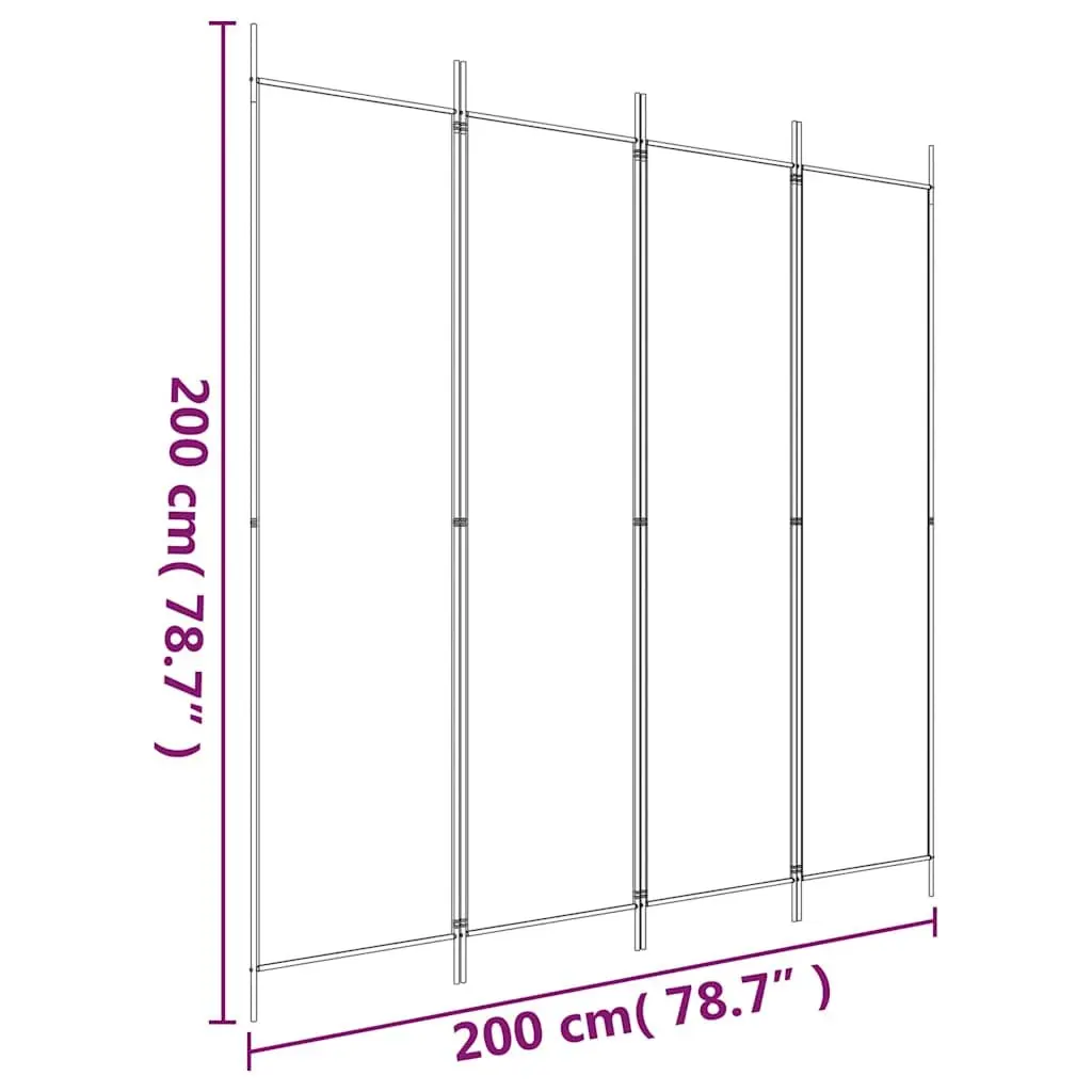 4 Panel Divider Screen Black Fabric Foldable 200x200cm Privacy Partition
