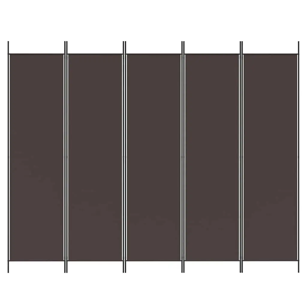 5-Panel Room Divider Folding Screen Brown Fabric 250 x 200 cm